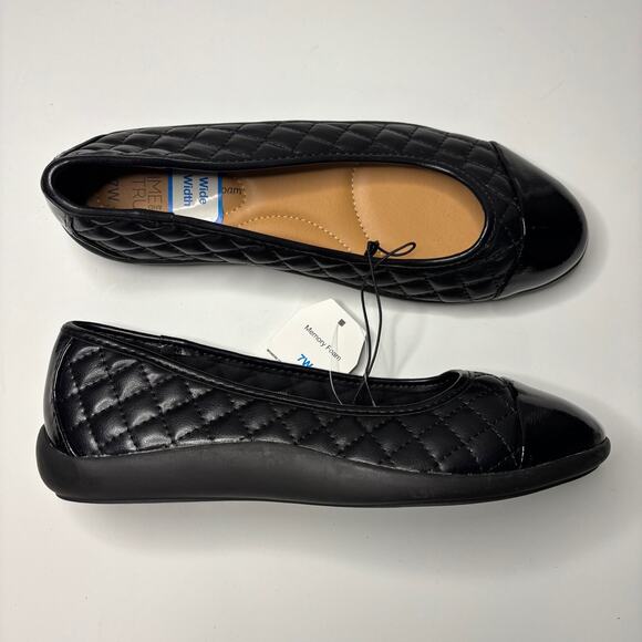 Time And Tru Quilted Ballet Memory Foam Slip On Shoes Women's Black Size 7 - Picture 1 of 9
